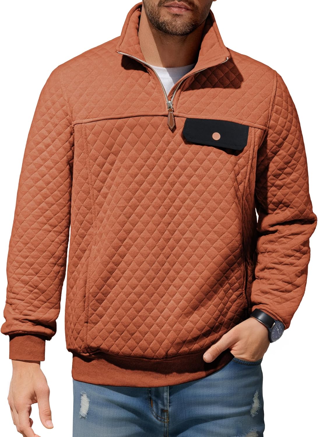 JMIERR Men's Quilted Sweatshirt for Casual Outdoor Style