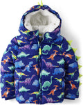 Dino Print Puffer Jacket for Boys with 3D Spikes and Hood