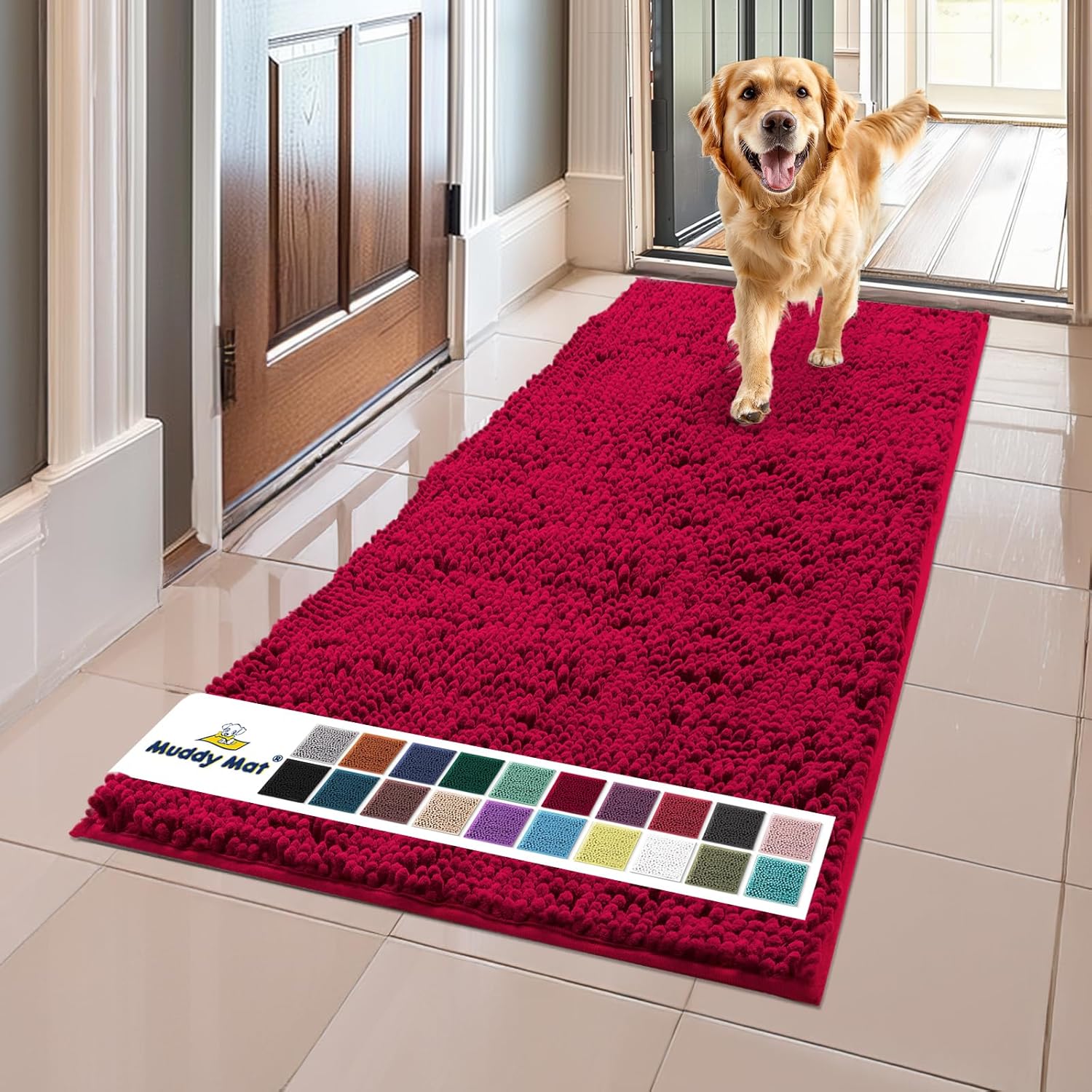 Muddy Mat Original Dog Door Mat for Muddy Paws, 24x60 in Maroon