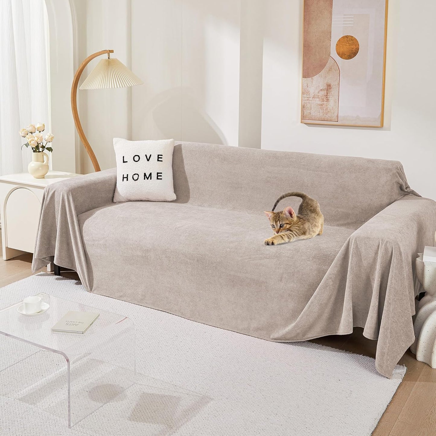 MEETSKY Couch Cover for 2 Cushion Sofa, Soft & Scratch Proof