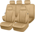 CAR PASS Piping Luxury Leather Seat Covers Full Set - Beige