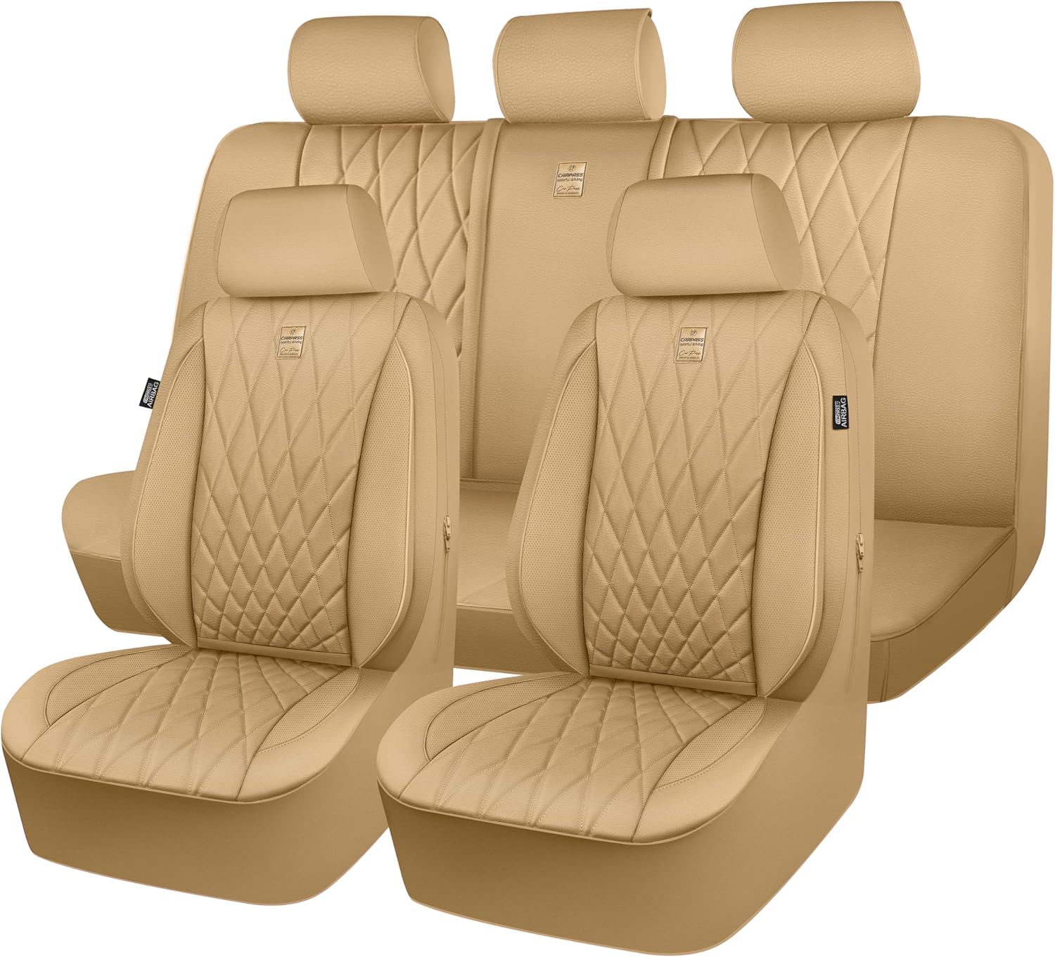 CAR PASS Luxury Leather Seat Covers - Waterproof & Airbag Compatible