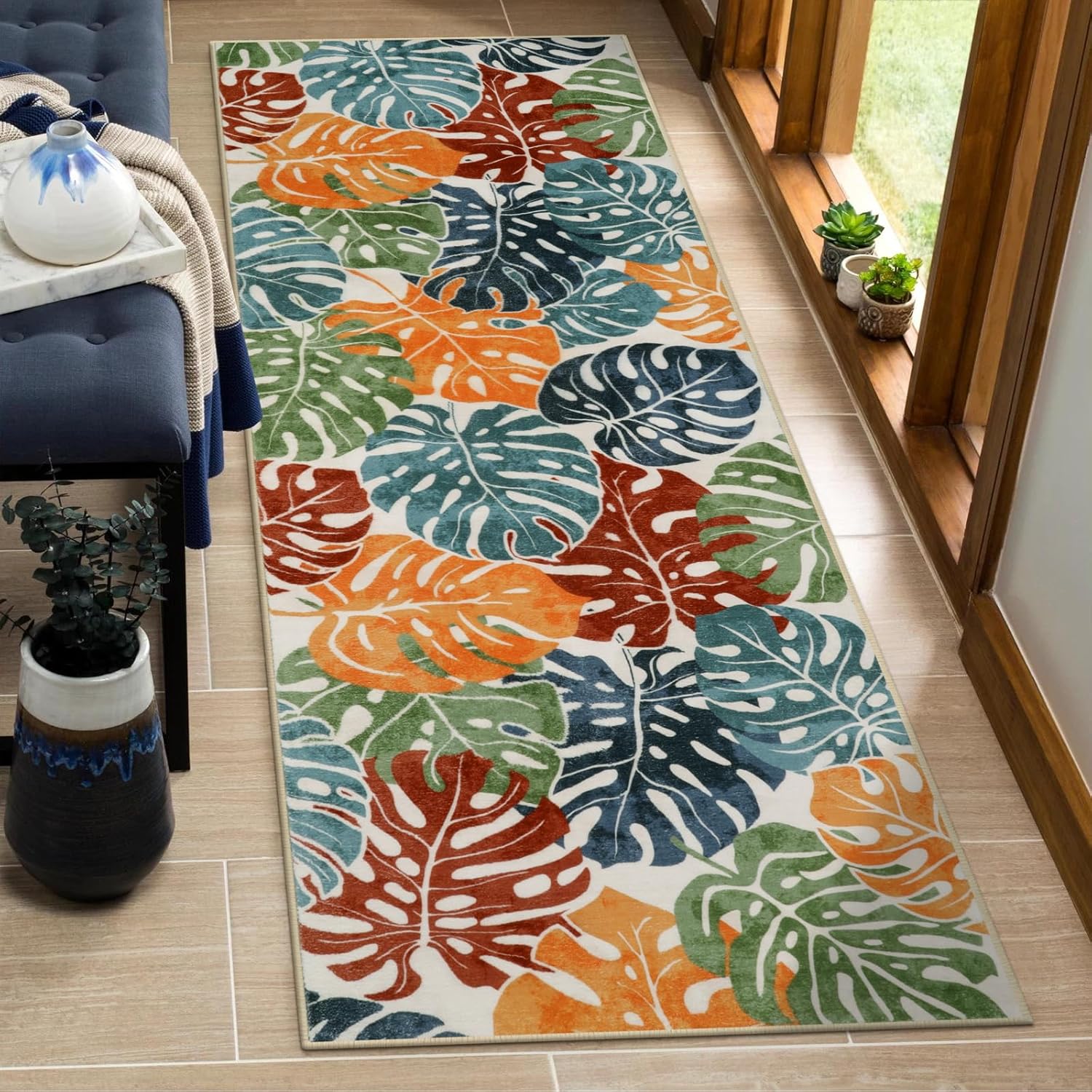 Tropical Washable Runner Rug 2x6 for Kitchen and Hallway