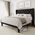 Full Size Upholstered Bed Frame with Wingback Headboard - Quiet