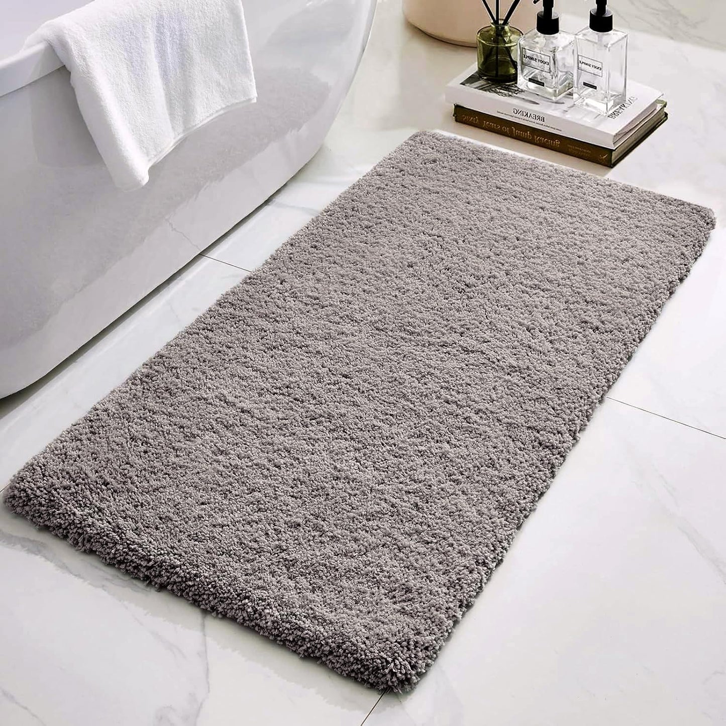 Bathroom Runner Rug 24x59 Grey Plush Non Slip Bath Mat