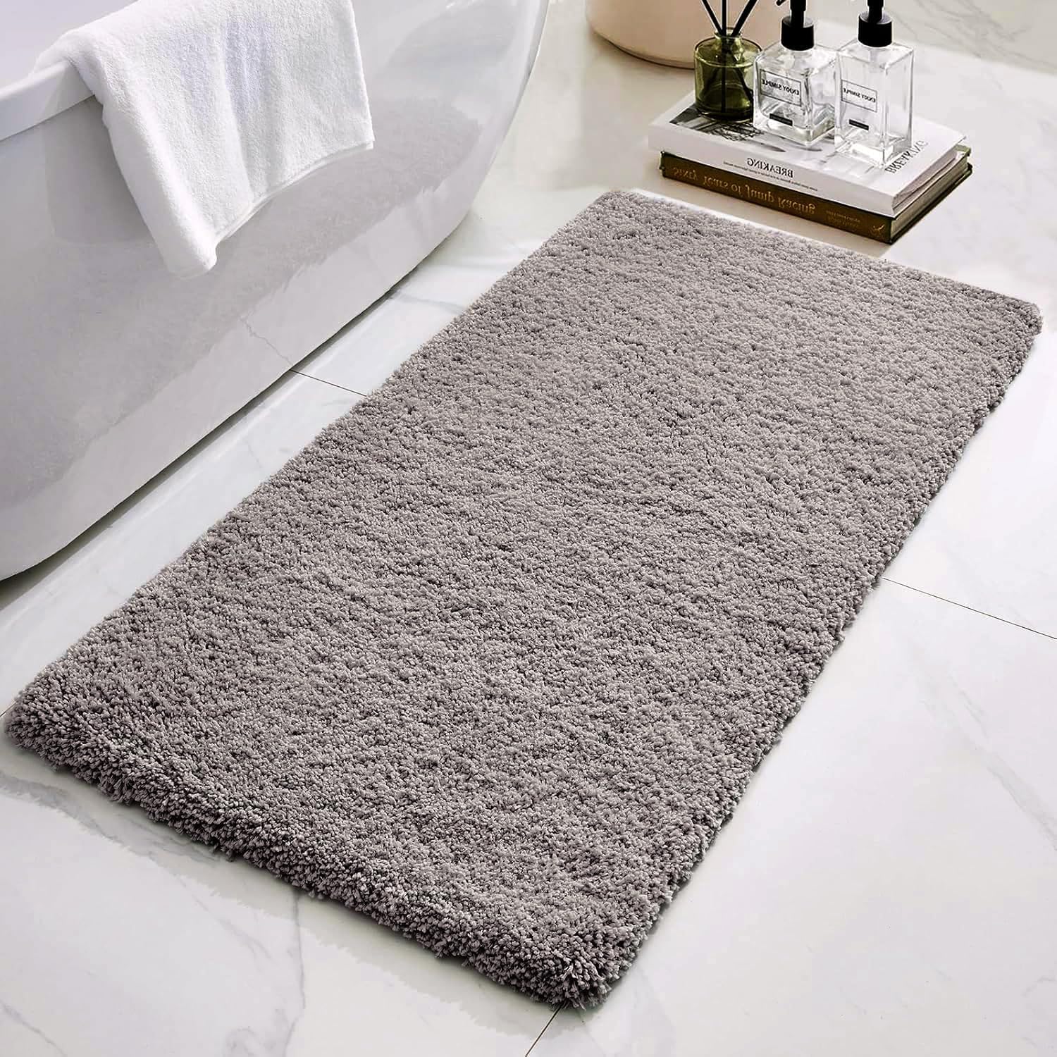 Bathroom Runner Rug 24x59 Grey Plush Non Slip Bath Mat