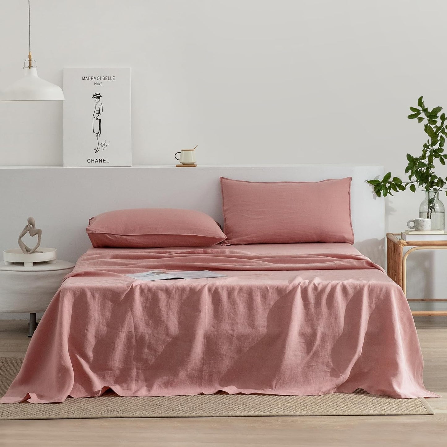 EVERLY Linen Queen Sheets Set for Cozy and Stylish Bedding