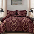 Burgundy Comforter Set Queen Size Maroon Damask - 7 Piece Bedding