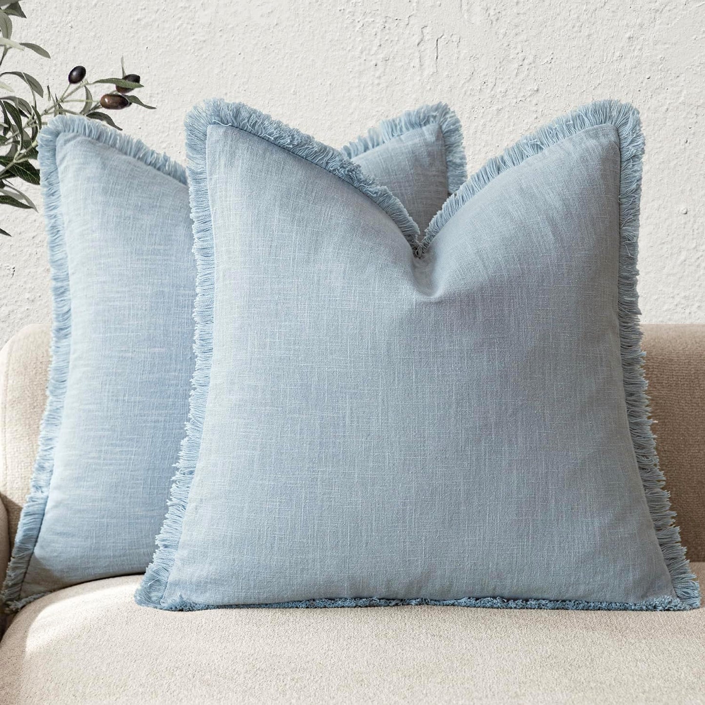 Boho Farmhouse Decorative Linen Fringe Throw Pillow Covers Set