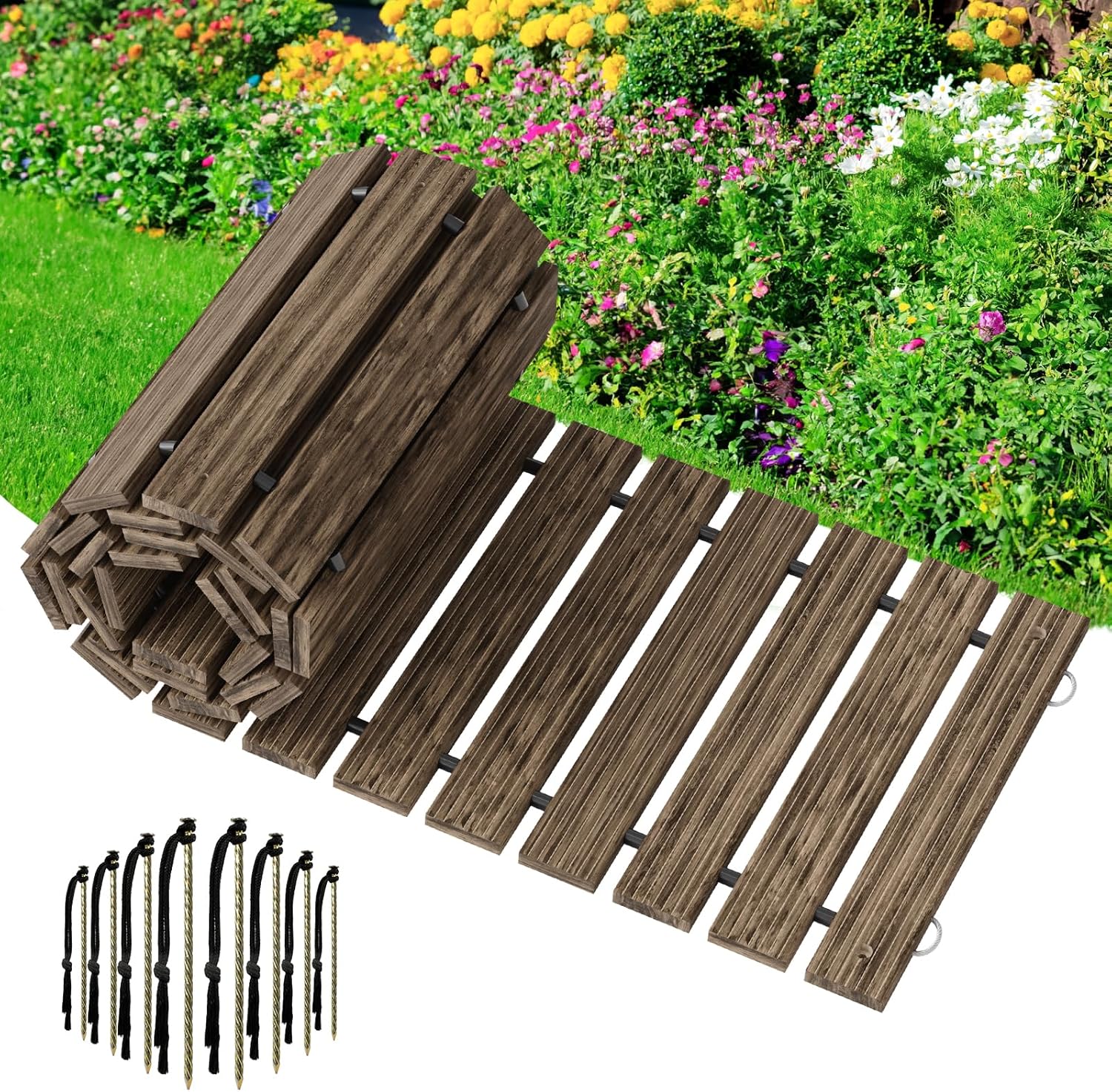Wooden Garden Pathway Pavers for Outdoor Use, 8.5FT Roll Out