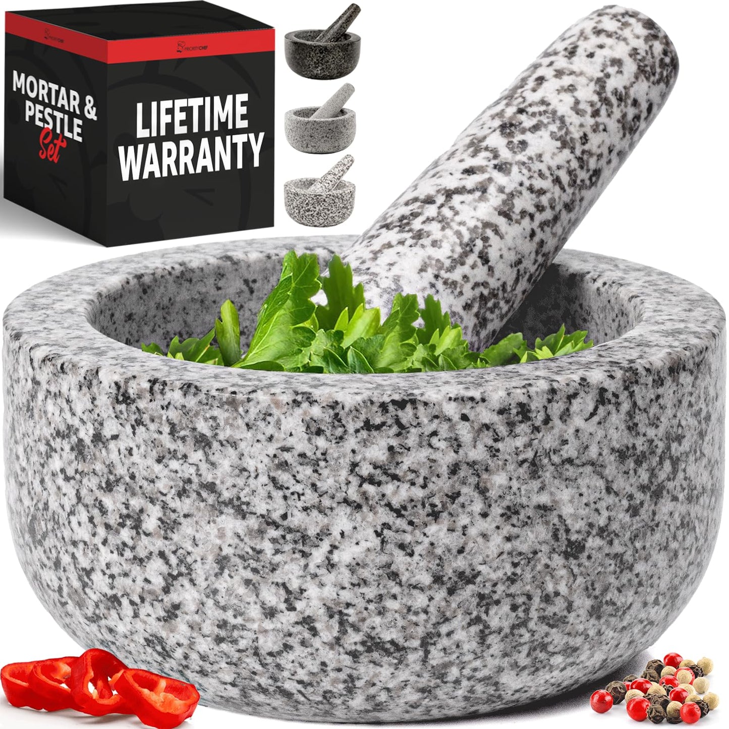 PriorityChef Heavy Duty Natural Granite Mortar and Pestle Set