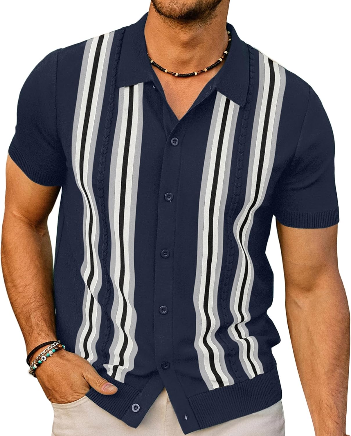 Vintage Striped Knitted Golf Shirts for Men by PJ PAUL JONES