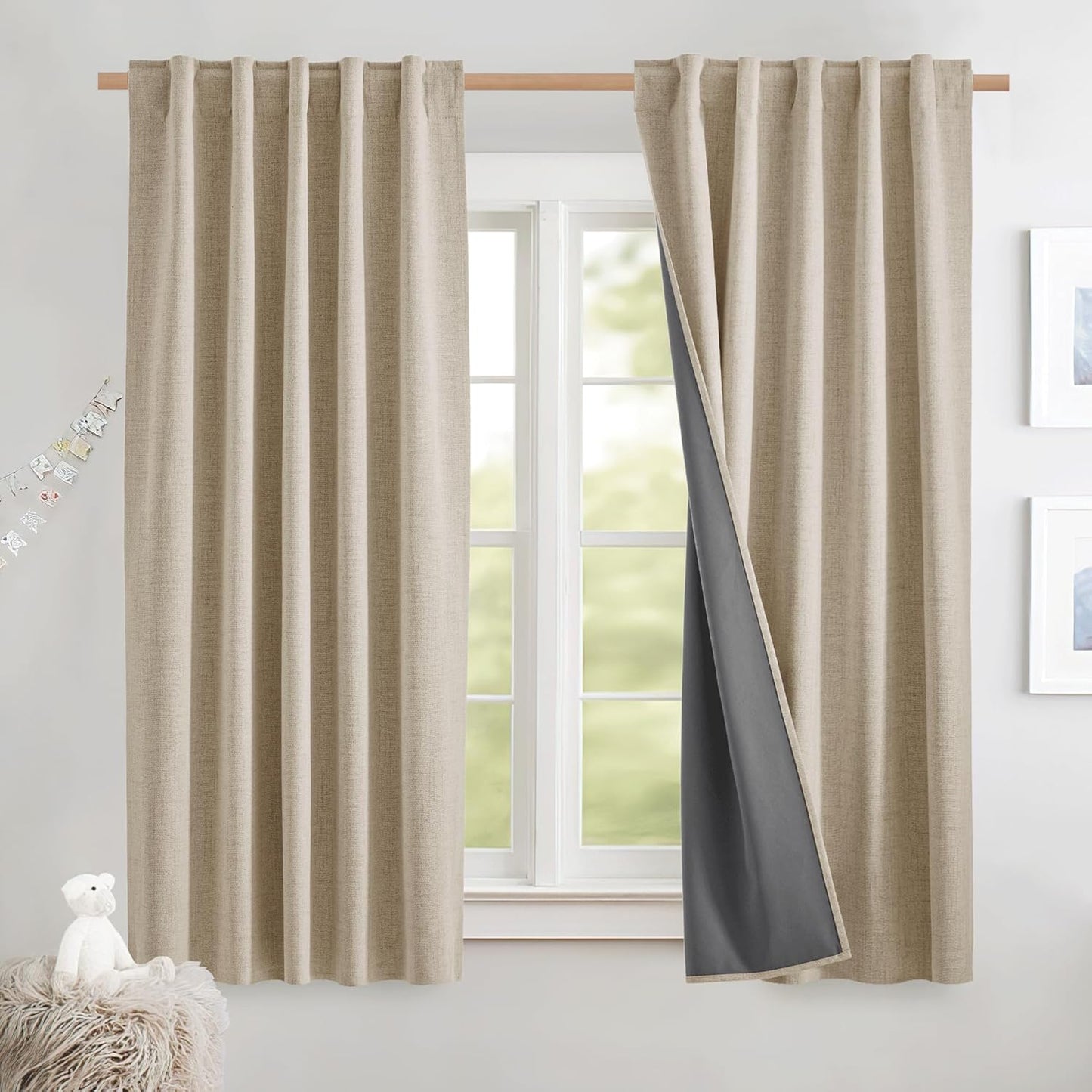 NICETOWN Cream Thick Linen Blend Blackout Curtains for Home
