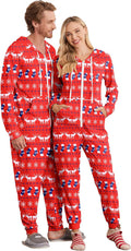 Ekouaer Christmas Onesie for Couples Zipper Hooded Adult Matching