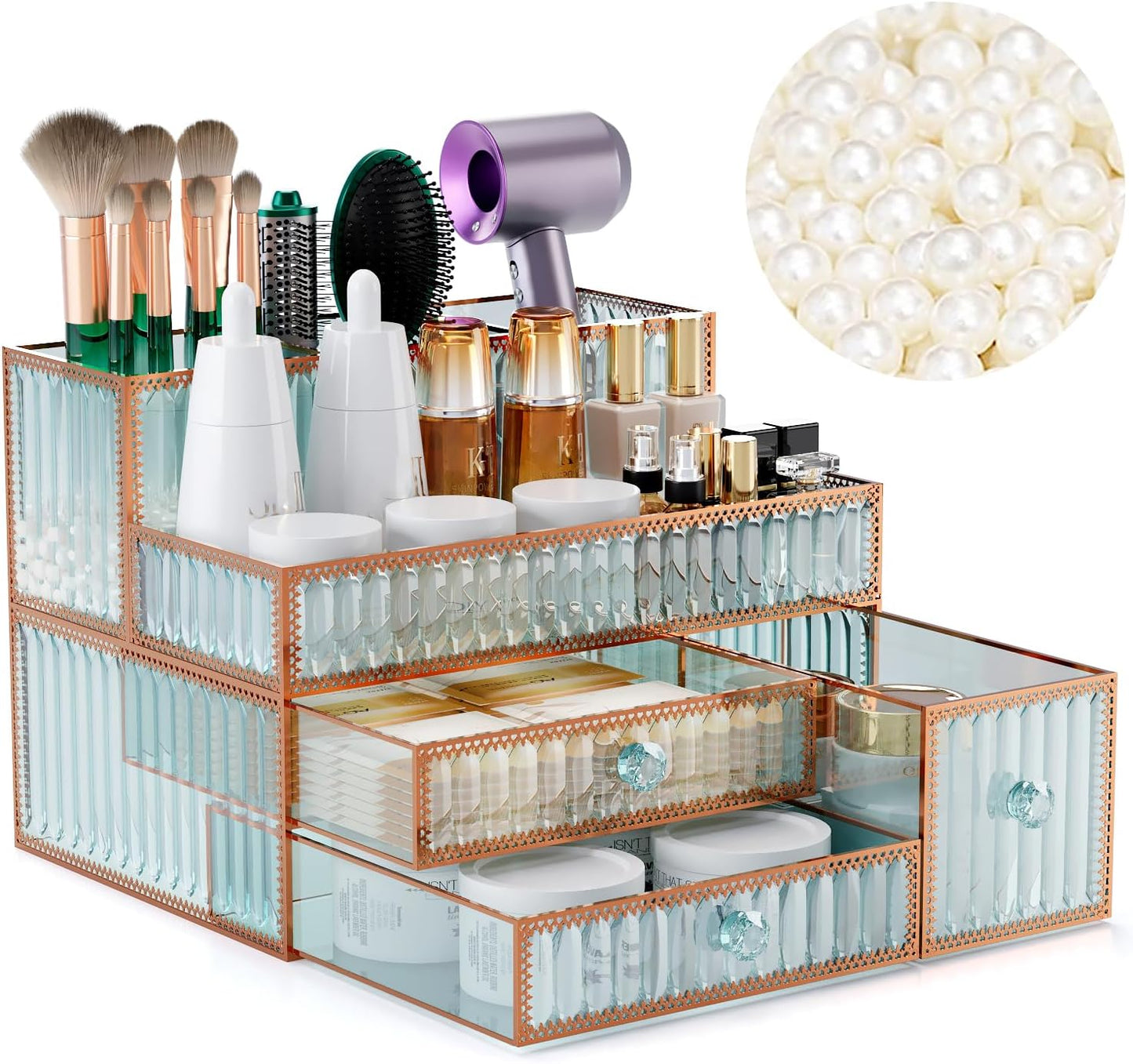 Makeup Organizer Countertop - Stylish Glass Vanity Storage
