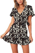 Relipop Summer Women Short Sleeve V Neck Print Dress - Casual Swing
