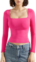 Women Square Neck Long Sleeve Top Double Lined - Buttery Soft Fit