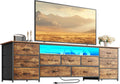 Huuger 70 Inch TV Stand with LED Lights and 11 Drawers