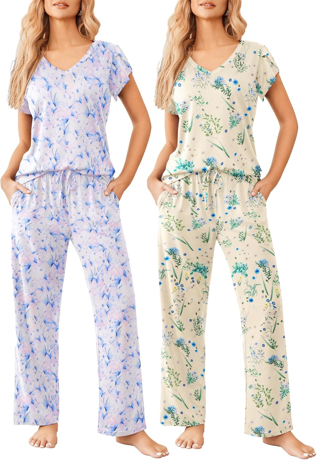 Ekouaer 2 Pack Womens Pajamas Short Sleeve Sleepwear Sets