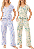 Ekouaer Womens Pajama Sets 2 Pack - Soft Short Sleeve Lounge Sets
