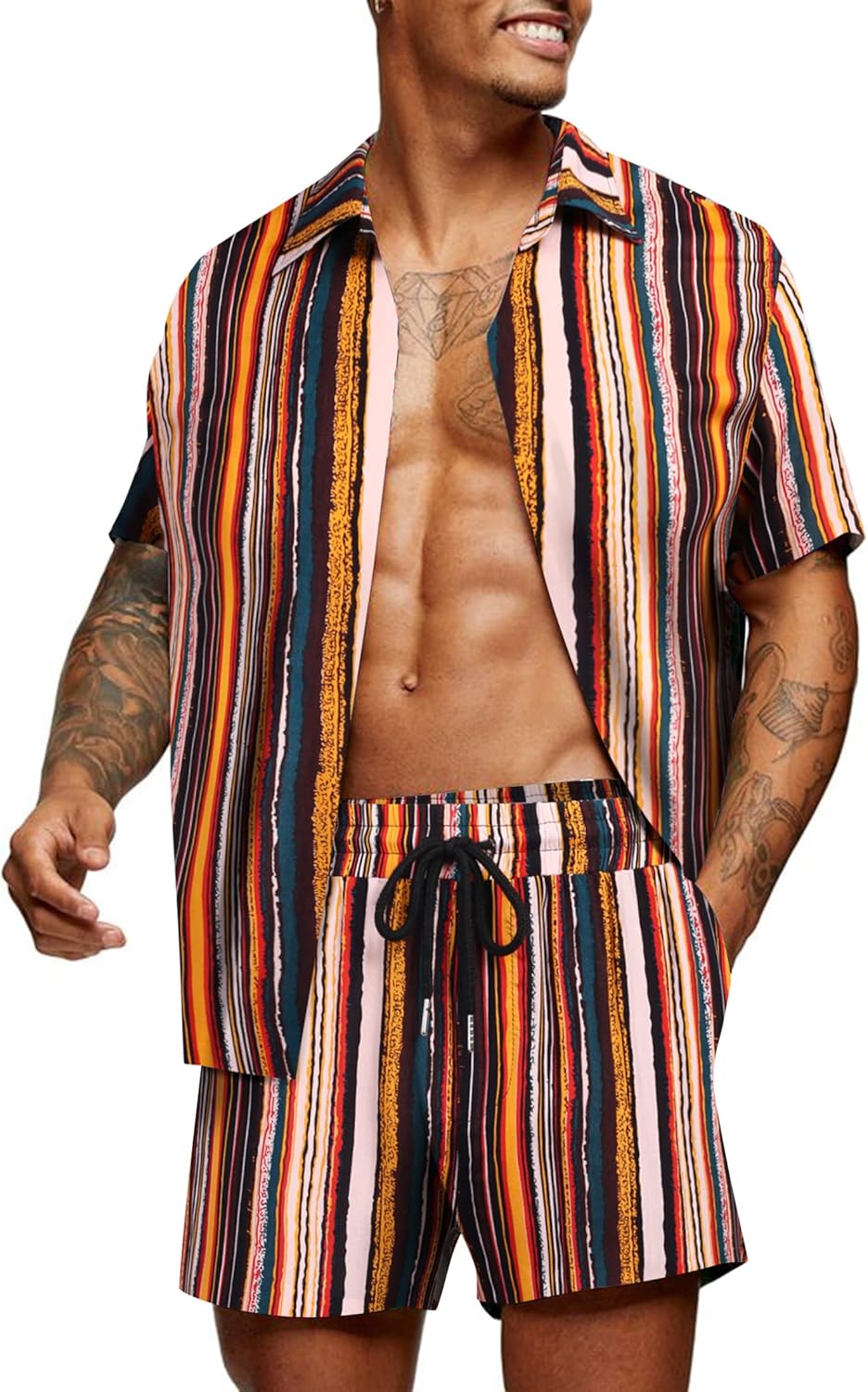 COOFANDY Men's Hawaiian Matching Set for Summer Beach Fun