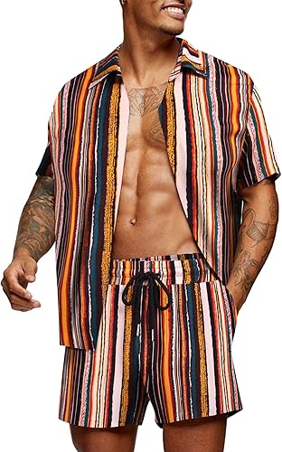 COOFANDY Men's Hawaiian Matching Set for Summer Beach Fun