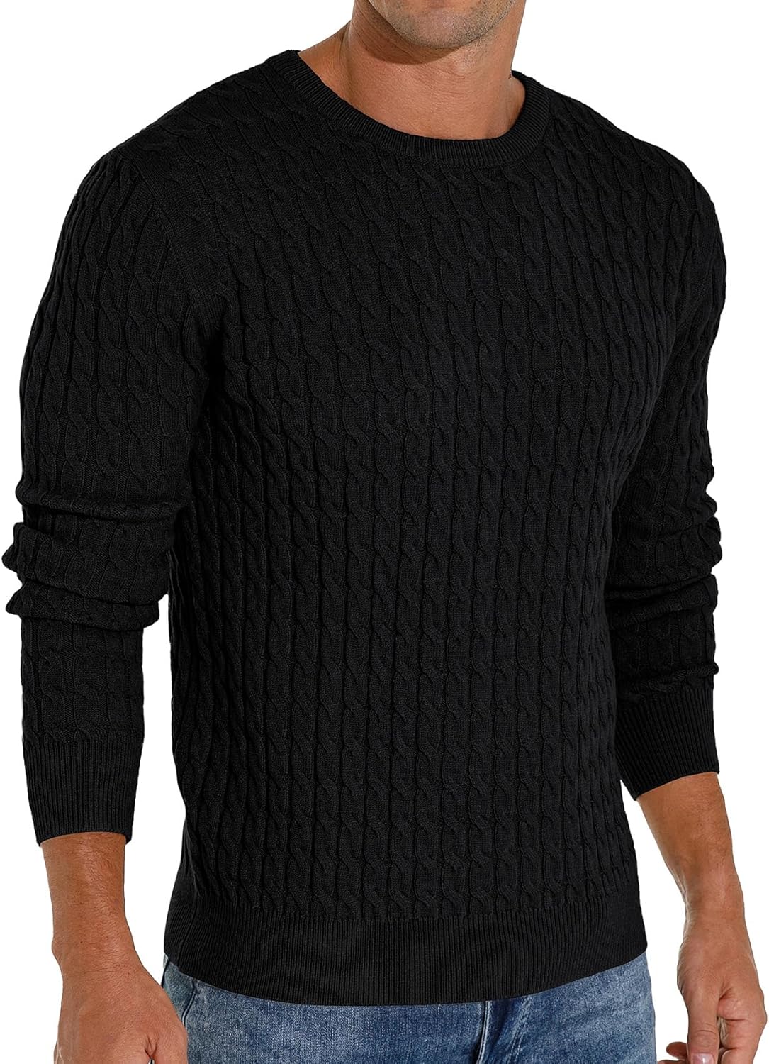 Askdeer Men's Pullover Sweater - Classic Cable Knit Design