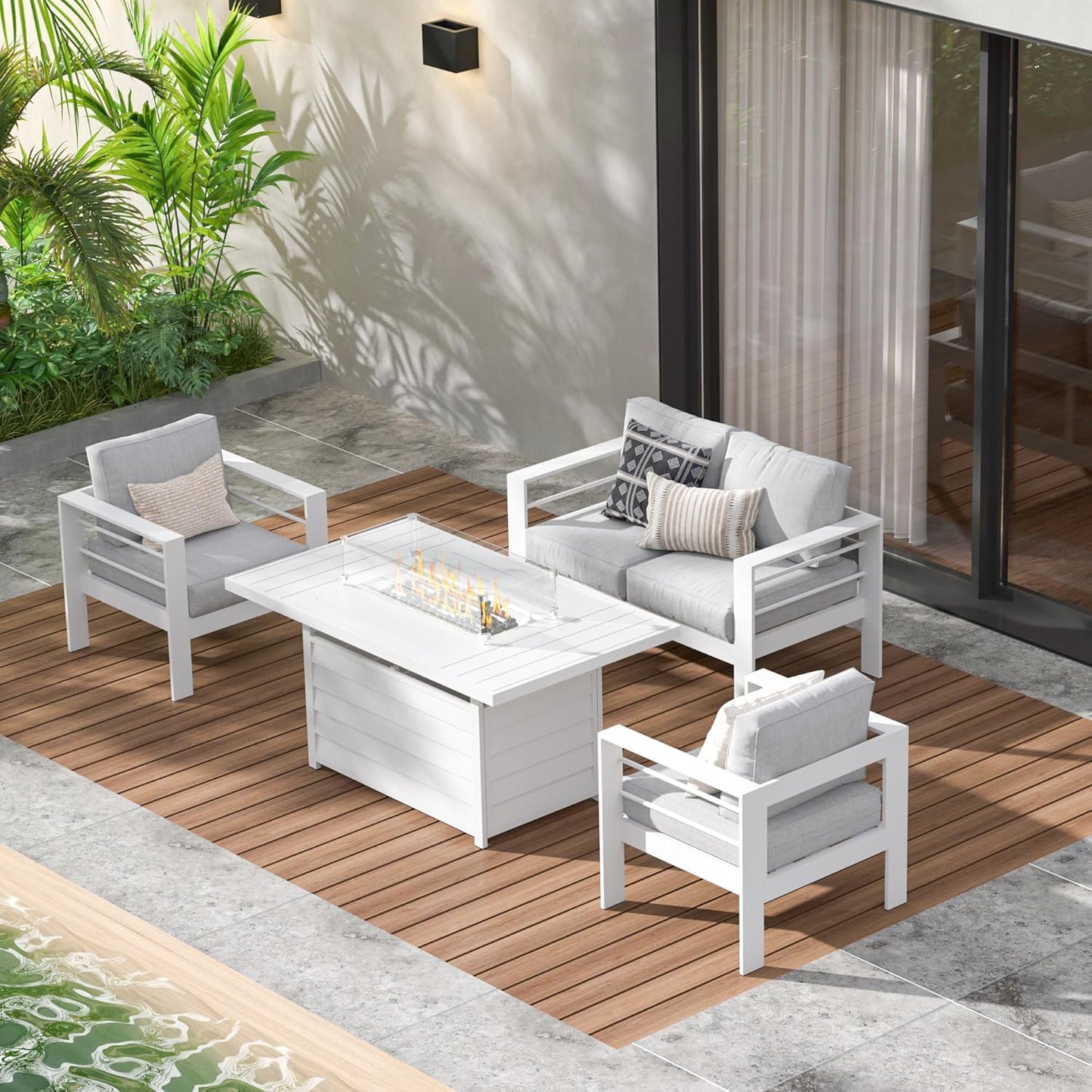 Wisteria Lane Aluminum Patio Furniture Set with Fire Pit Table