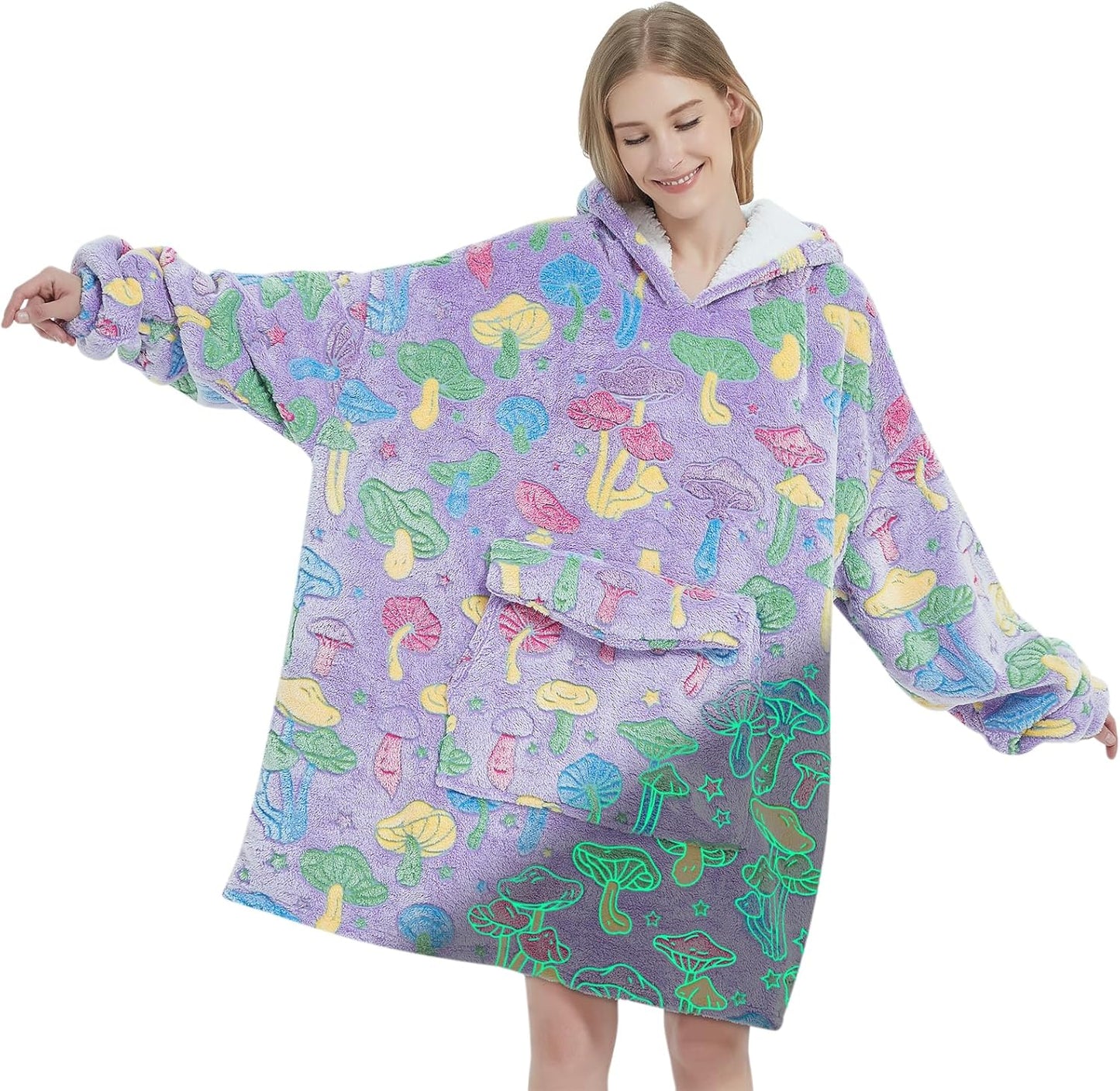 Glow in The Dark Mushroom Wearable Blanket Hoodie for Adults