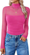 Women Long Sleeve Turtle Neck Mesh Bodysuit - Sheer Shapewear Fit