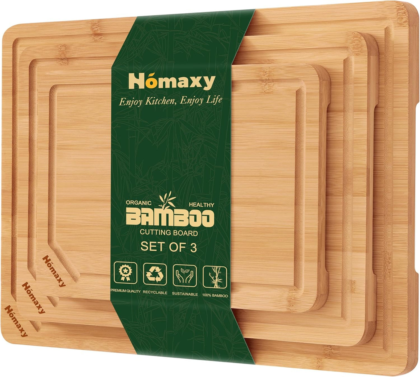 Homaxy Organic Bamboo Cutting Boards Set for Kitchen Use