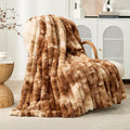 Cozy Faux Fur Throw Blanket for Couch 50 x 60 in - Plush Tie-dye Brown