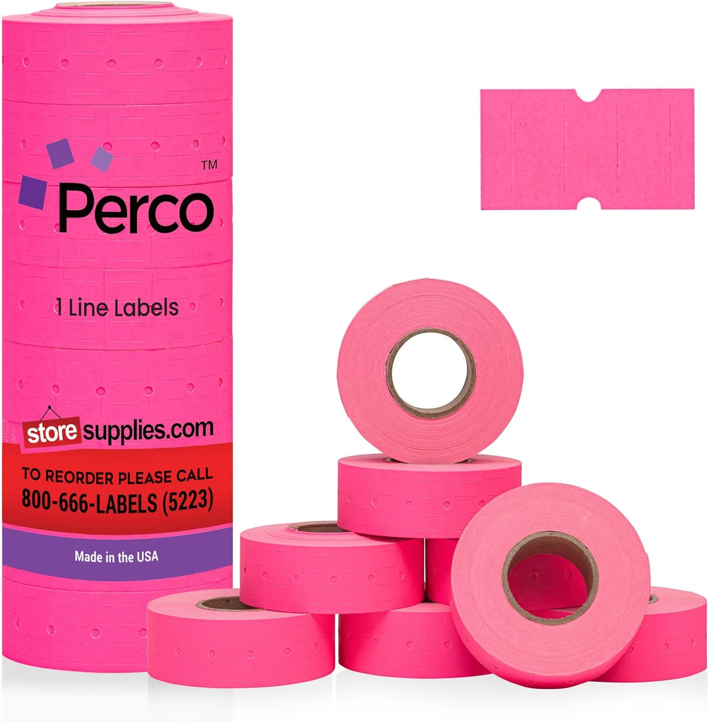 Perco 1 Line Fluorescent Pink Labels for Price and Date Guns