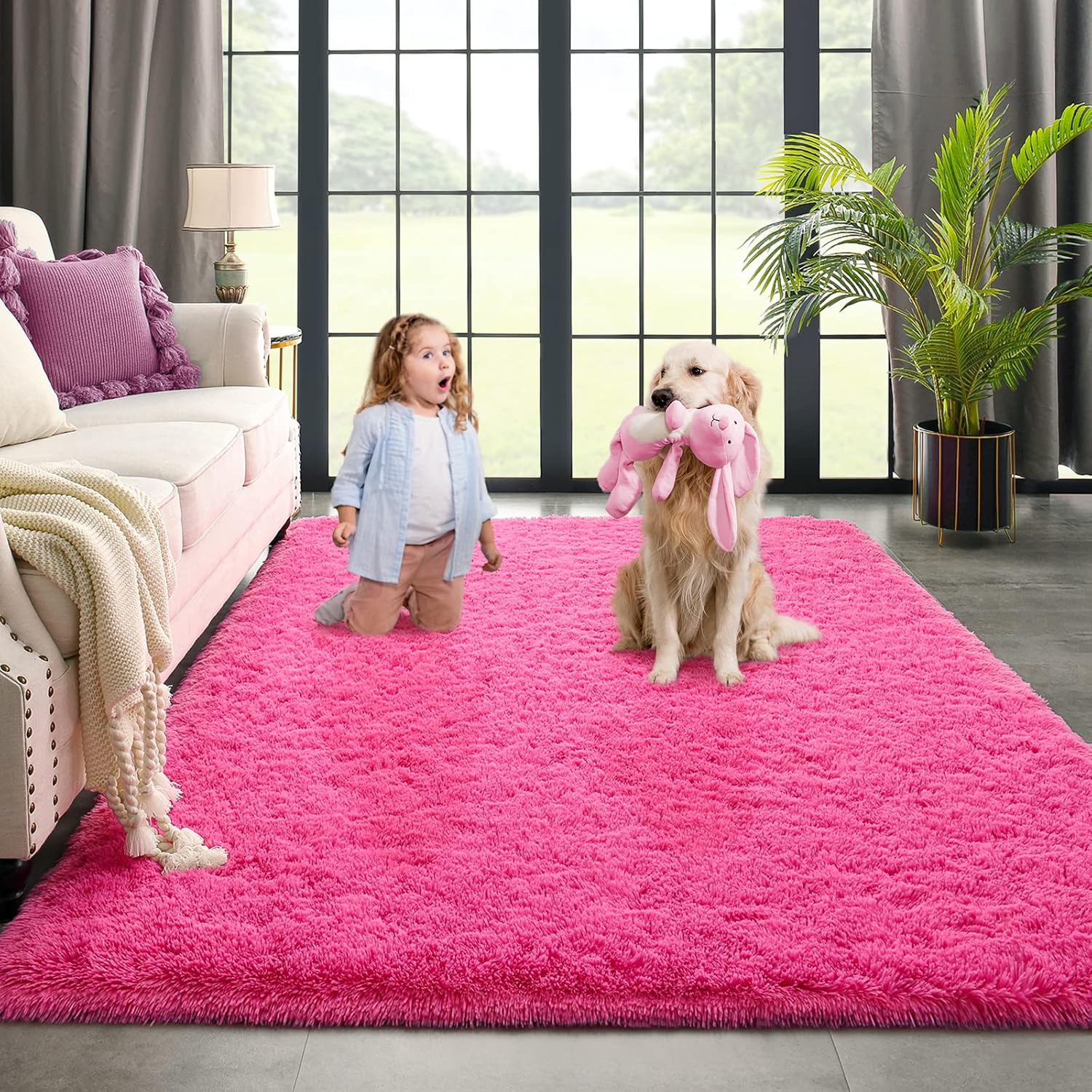 Kimicole 5x8 Pink Area Rugs for Bedroom and Living Room Decor