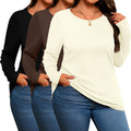 3 Pack Women's Plus Size Cotton Shirts Scoop Neck Long Sleeve light