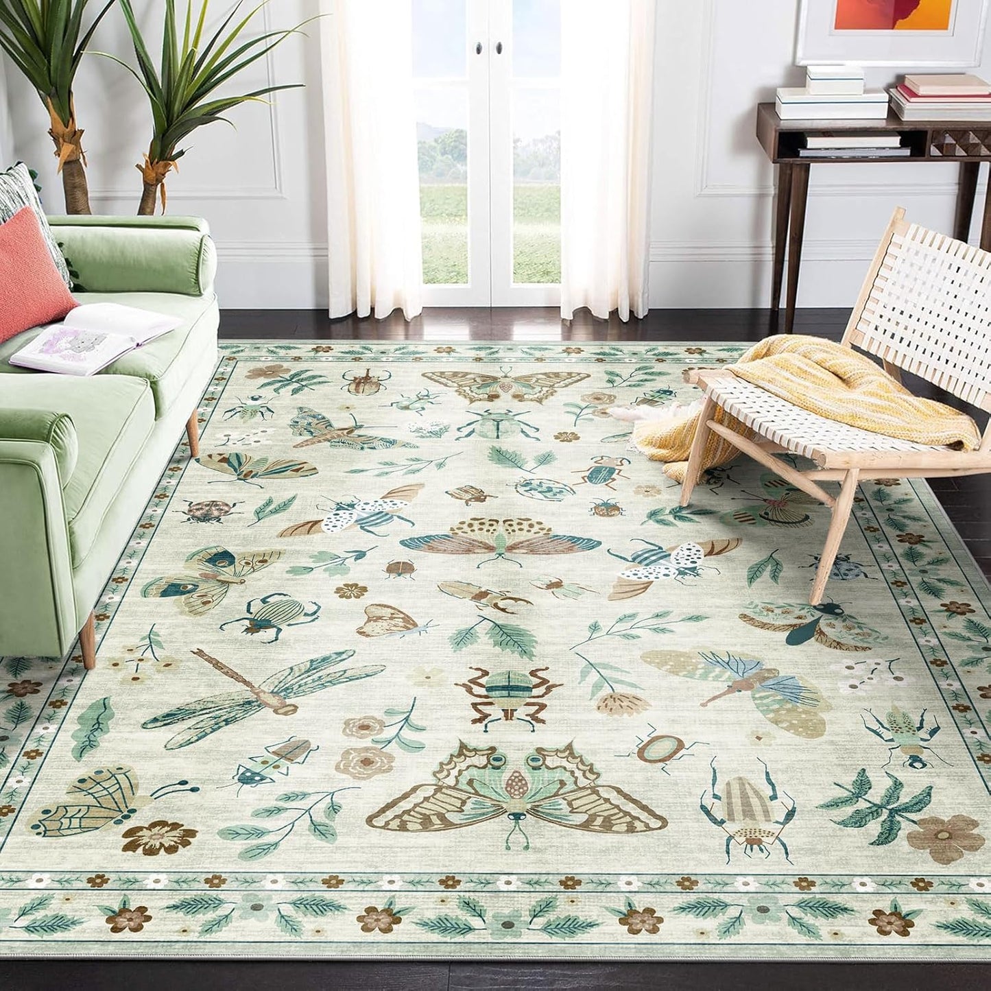 Stylish Large Ivory Washable Rug for Living Room and Nursery