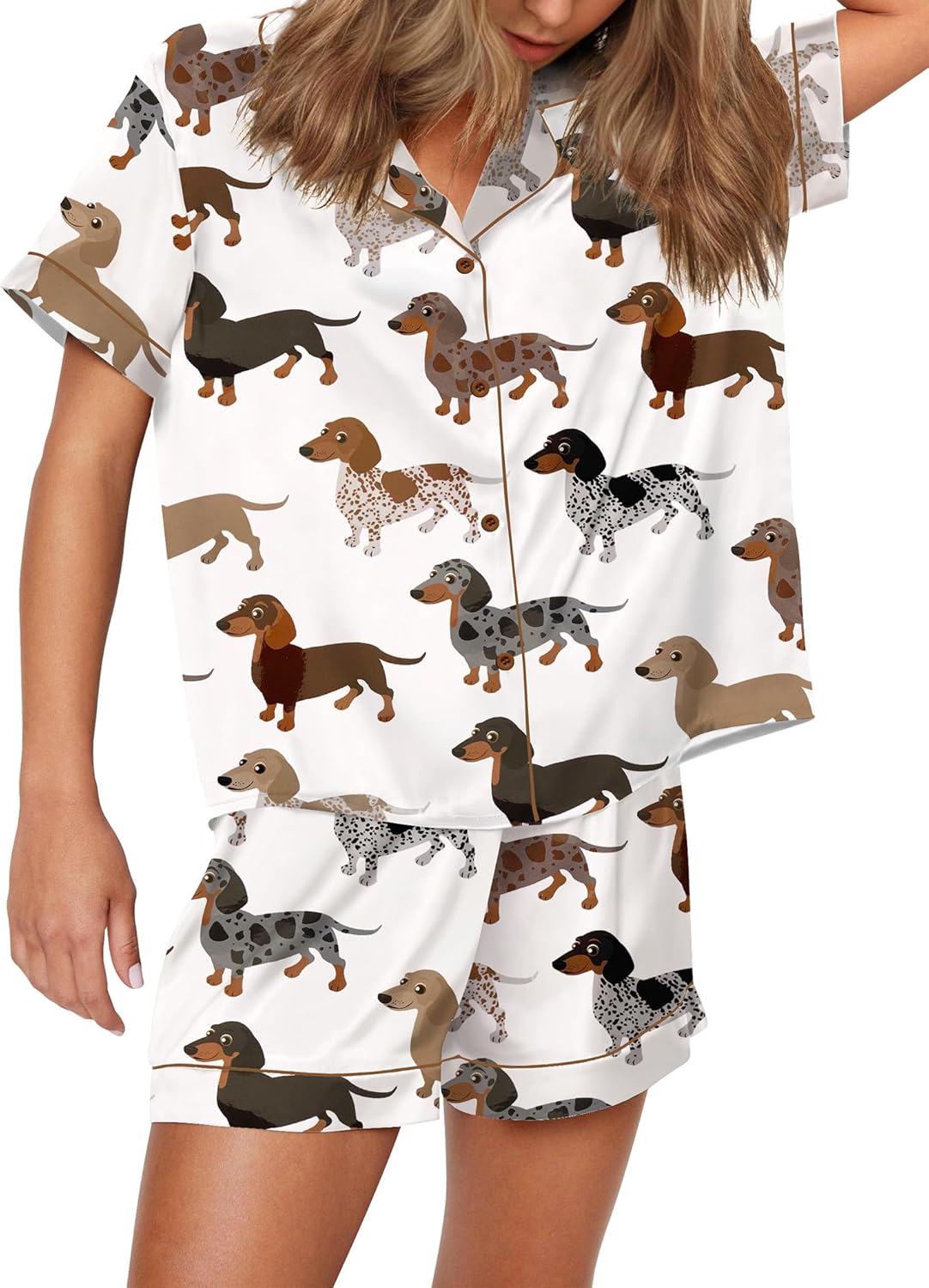 Funny Graphic Pajamas for Women Set - Cute Dog Print Pjs