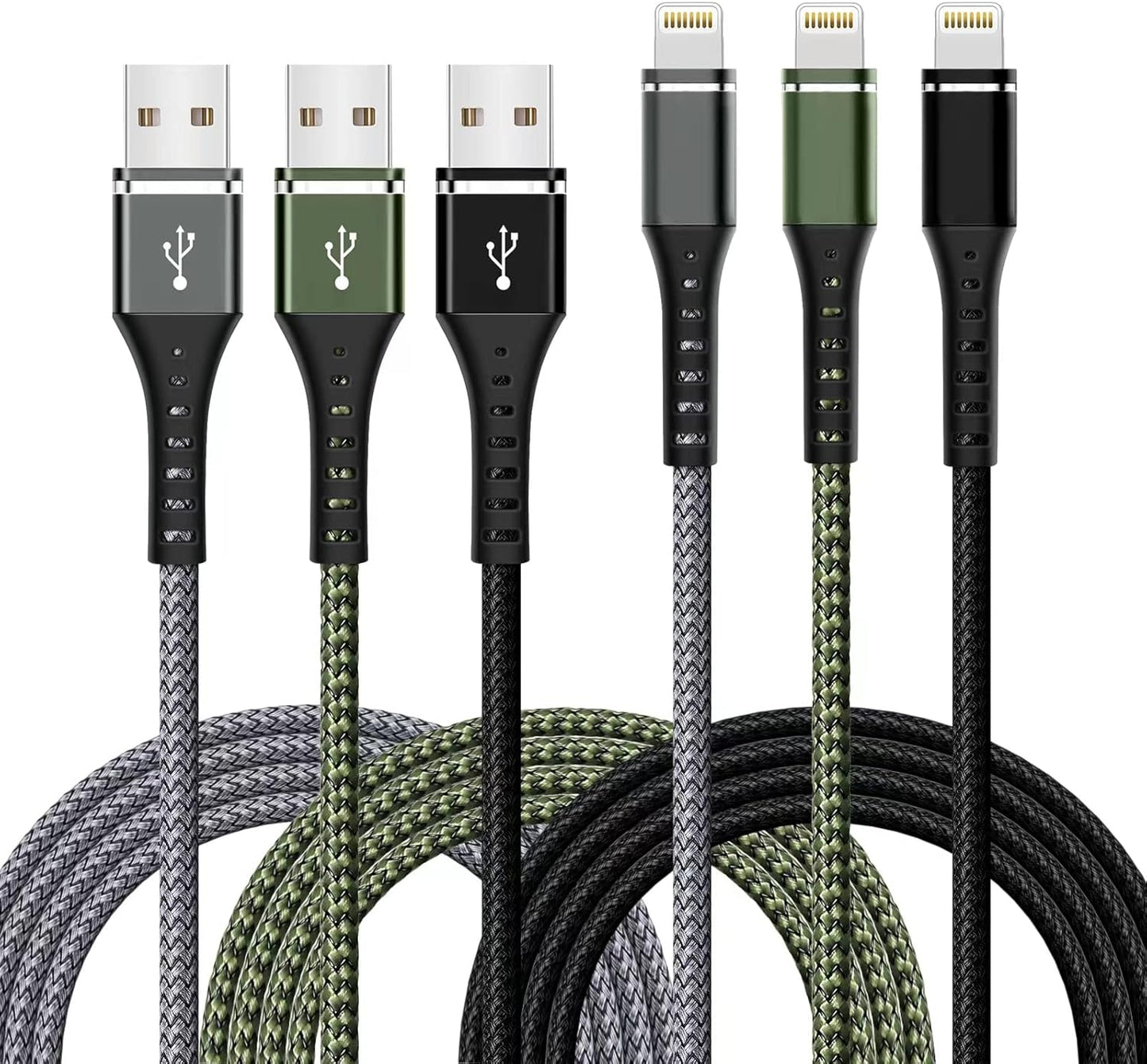 Fast Charging iPhone Charger 3-Pack [MFi Certified] 3FT Lightning Cable Nylon Braided - iPhone 14/13/12 Compatible