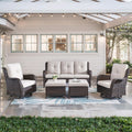 Brown Wicker 5 Piece Patio Furniture Set - Swivel Rocker Seats