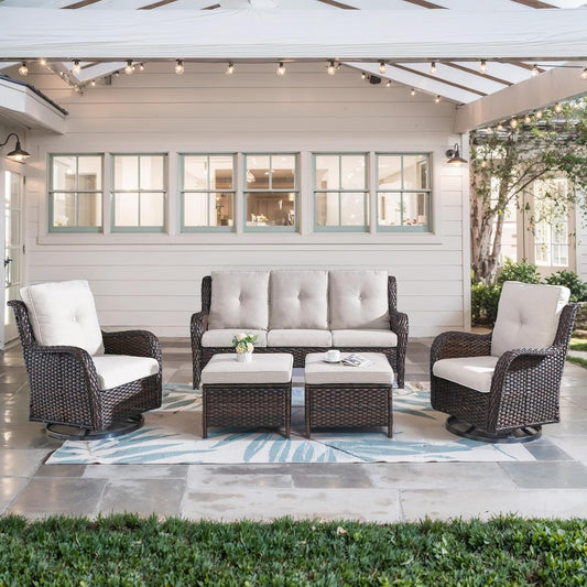 5 Piece Outdoor Patio Furniture Set with Swivel Rocker Chairs
