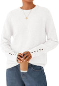 Fall Sweaters for Women Cozy Crewneck Button-Sleeve Pullover