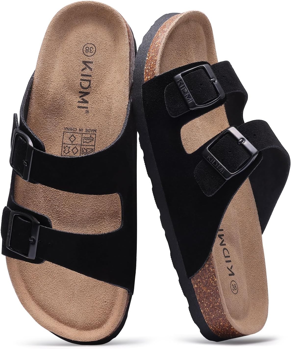 KIDMI Women's Genuine Suede Sandals with Cork Footbed Comfort