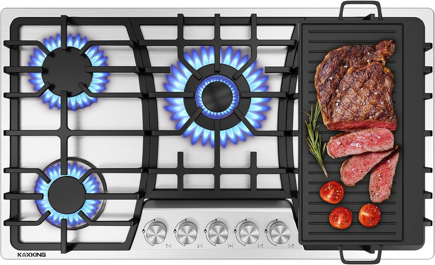 36 Inch Gas Cooktop with Griddle and 5 High Efficiency Burners