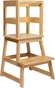 GUIDTOP Kitchen Step Stool for Kids with Safety Rail and Mats
