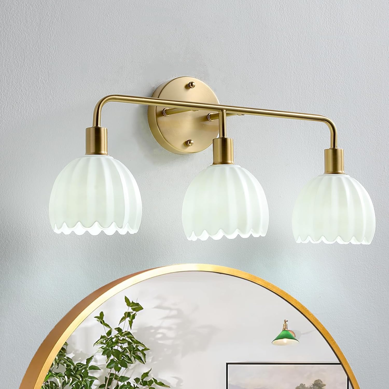 Brushed Gold 3-Light Vanity Light Over Mirror for Elegant Bathrooms