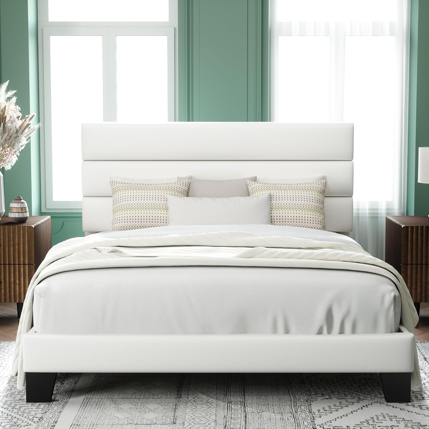 Allewie Queen Size Platform Bed Frame with Velvet Headboard