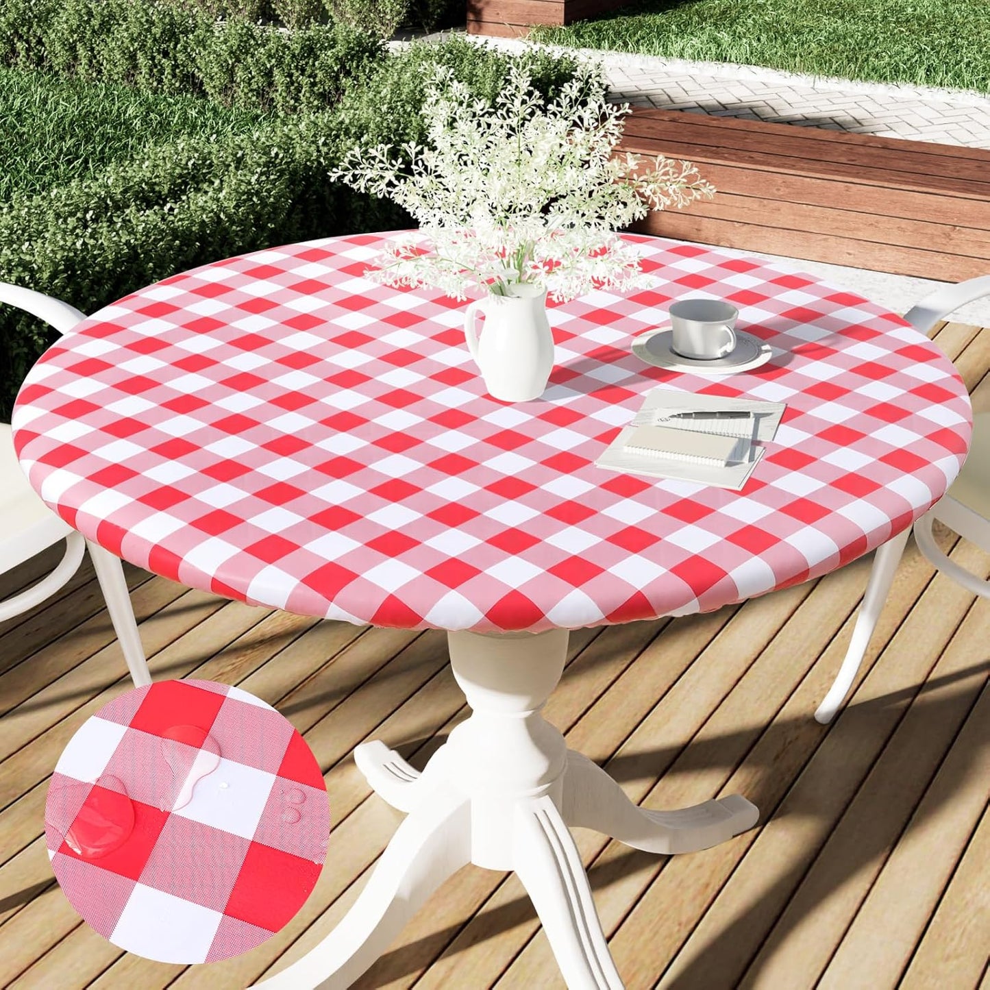 Smiry Round Picnic Tablecloth for 57-68 in Tables, Waterproof