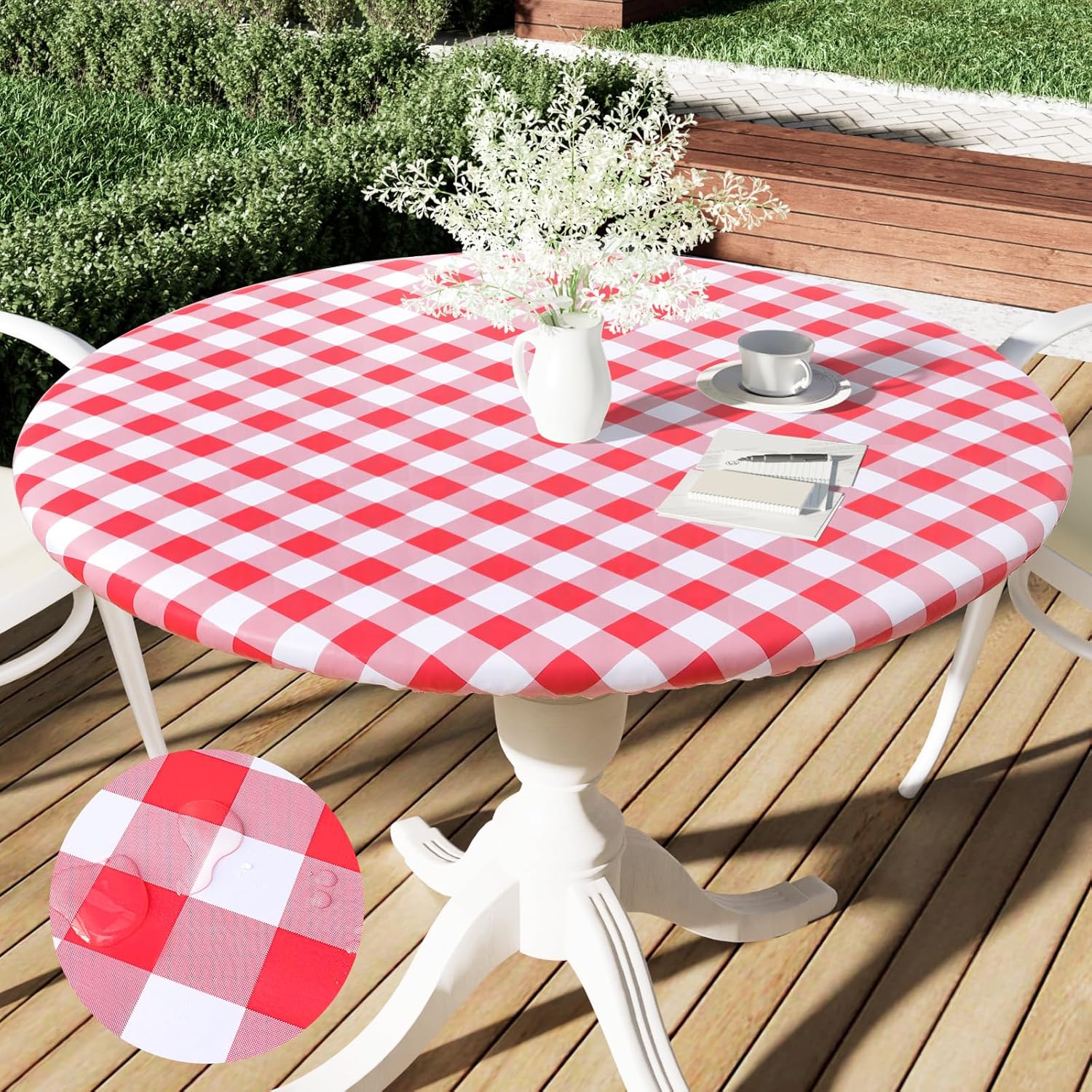 Smiry Round Picnic Tablecloth for 57-68 in Tables, Waterproof