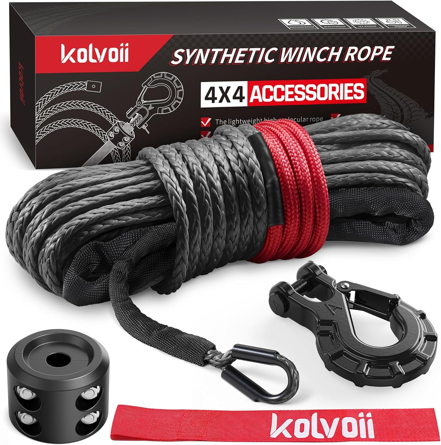 Kolvoii Synthetic Winch Rope Kit for Off-Road Vehicles and More