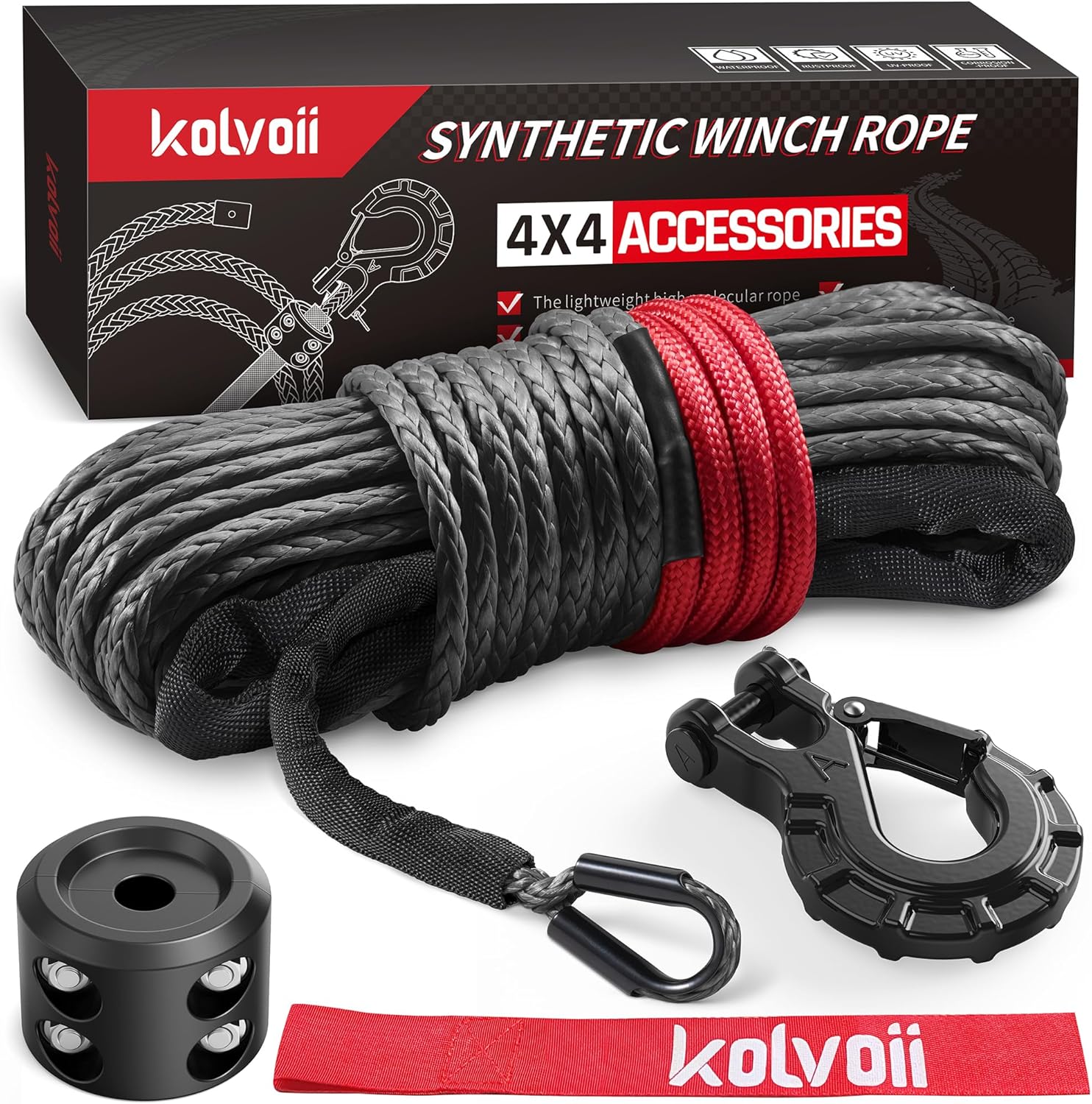 Kolvoii Synthetic Winch Rope Kit for Off-Road Vehicles and More